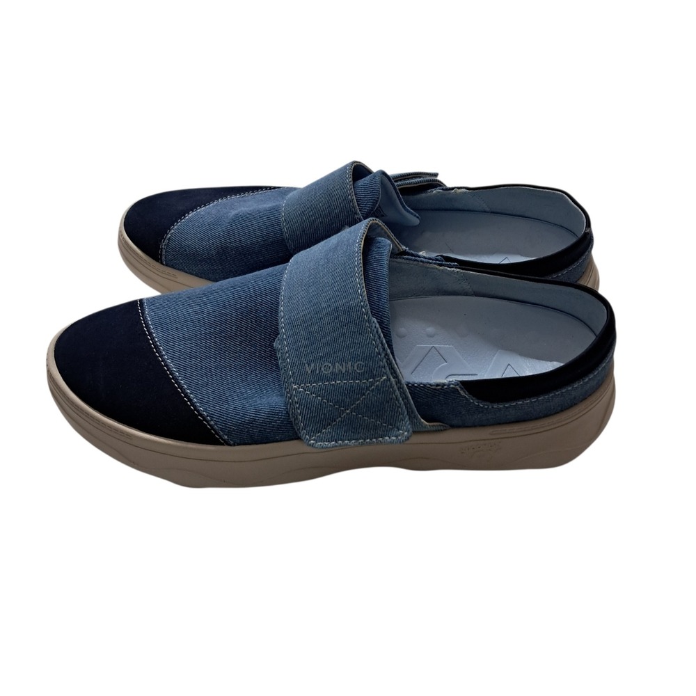Vionic Lotus RX Mules Shoes Womens 10 Blue Denim Suede Orthotic Comfort Slip On